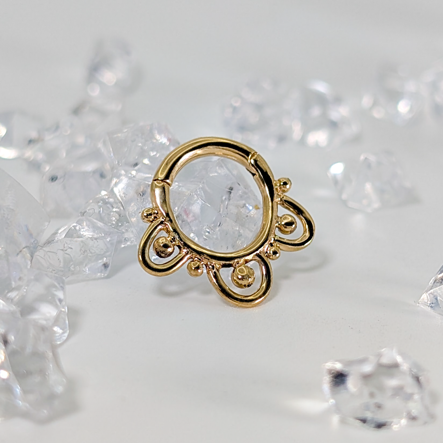 Loops and Beads Hinged Ring 14g 7.5mm 14k Yellow Gold