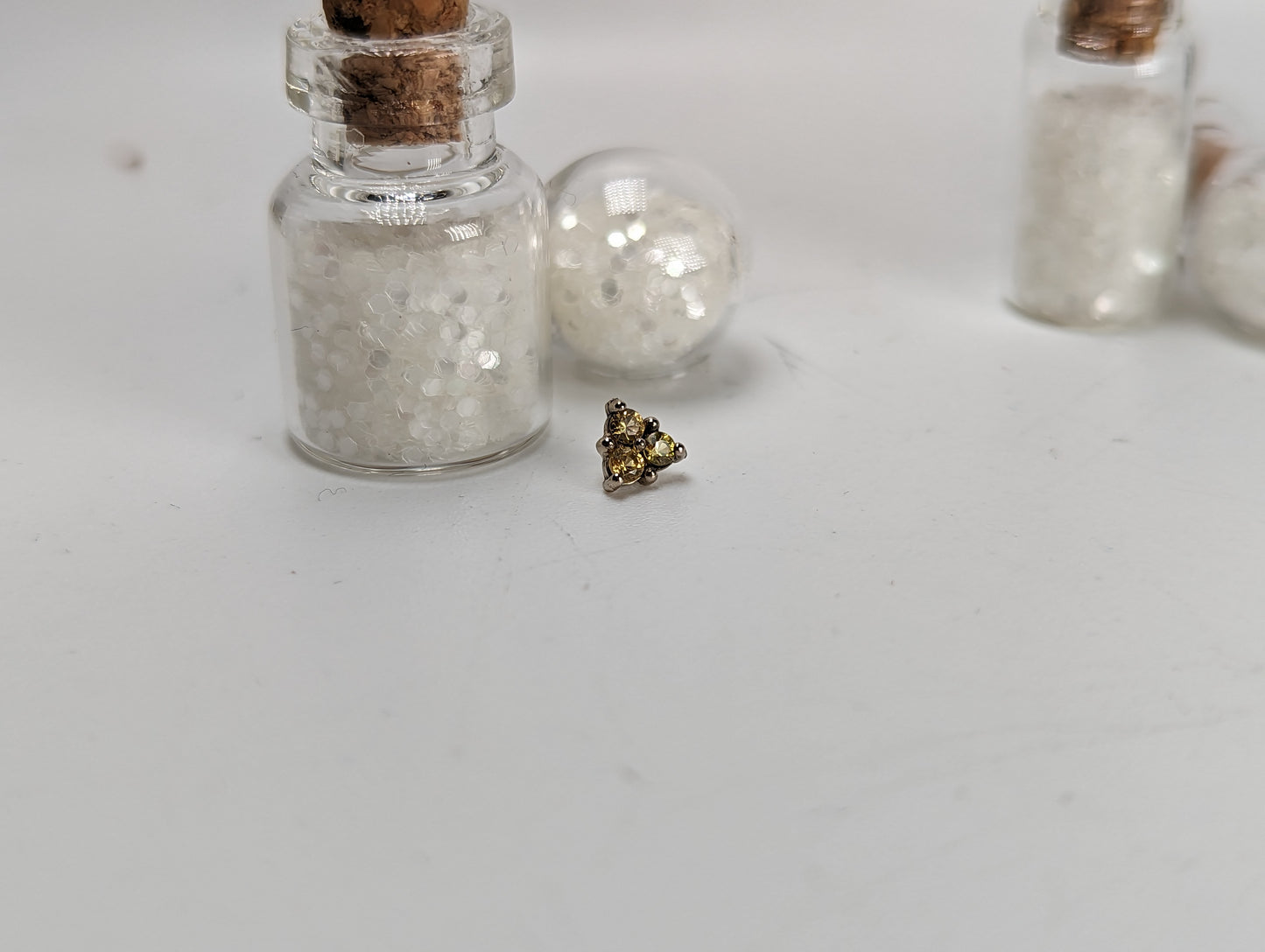 Gemmed Triplet Yellow Sapphire White Gold Threaded