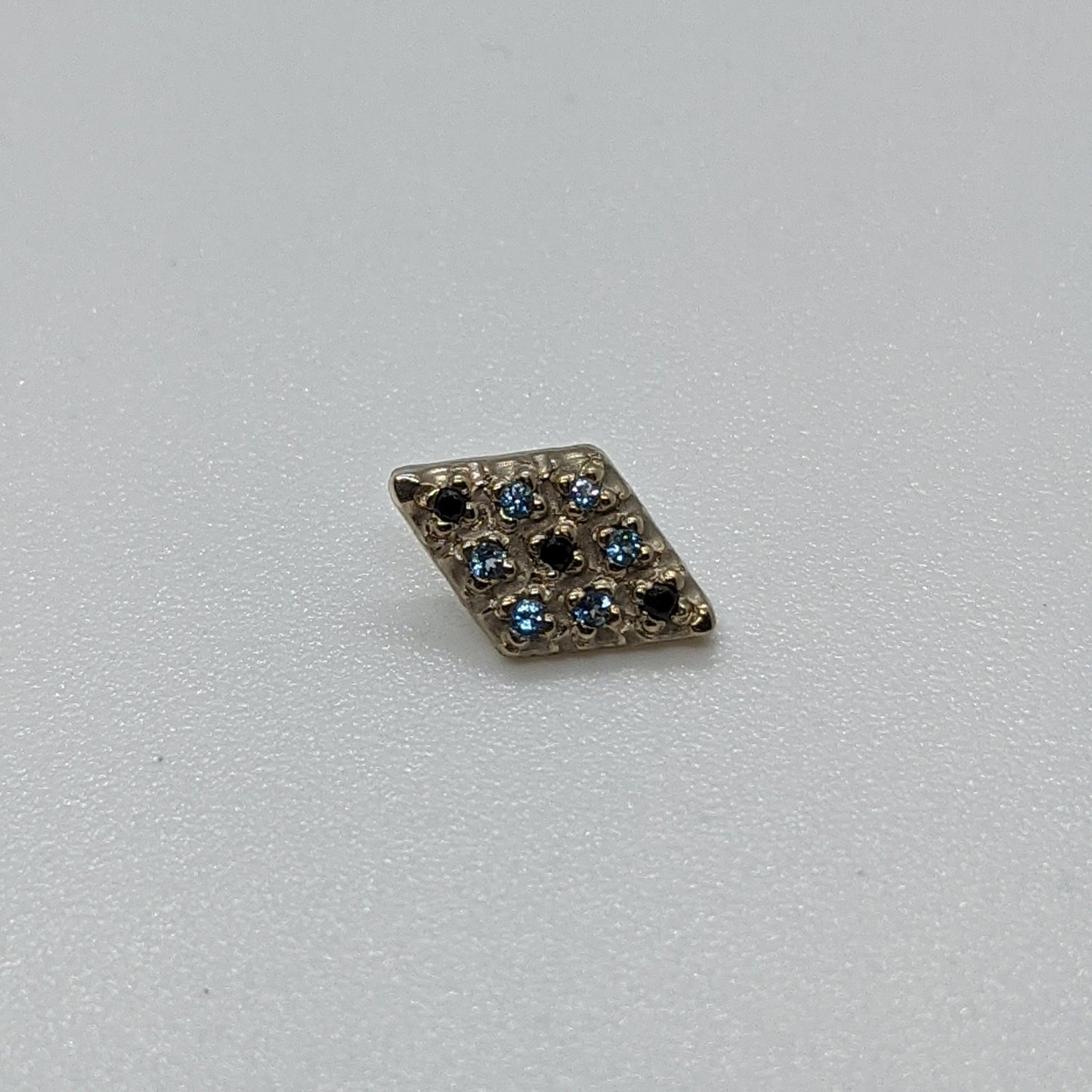 Rhombus Meteor - Threaded End, White Gold with Ice Blue Topaz & Black Spinel