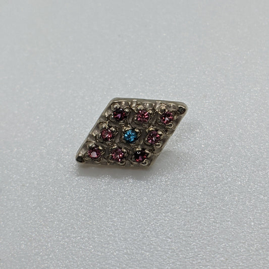 Rhombus Meteor - Threaded End, White Gold with Pink Topaz, Blazing Red Topaz, & Paraiba Topaz