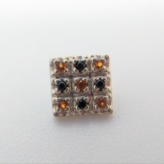 Square Meteor - Threaded End, White Gold with Poppy Topaz & Black Spinel