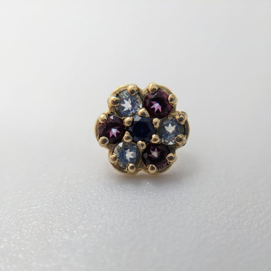 Eris - Threaded End, Yellow Gold with Blazing Red Topaz, White Topaz & Blue Sapphire