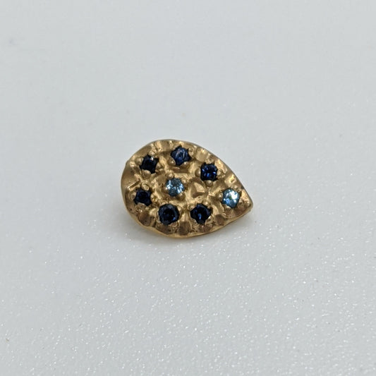 Pear Meteor - Threaded End, Yellow Gold with Blue Sapphire & Ice Blue Topaz