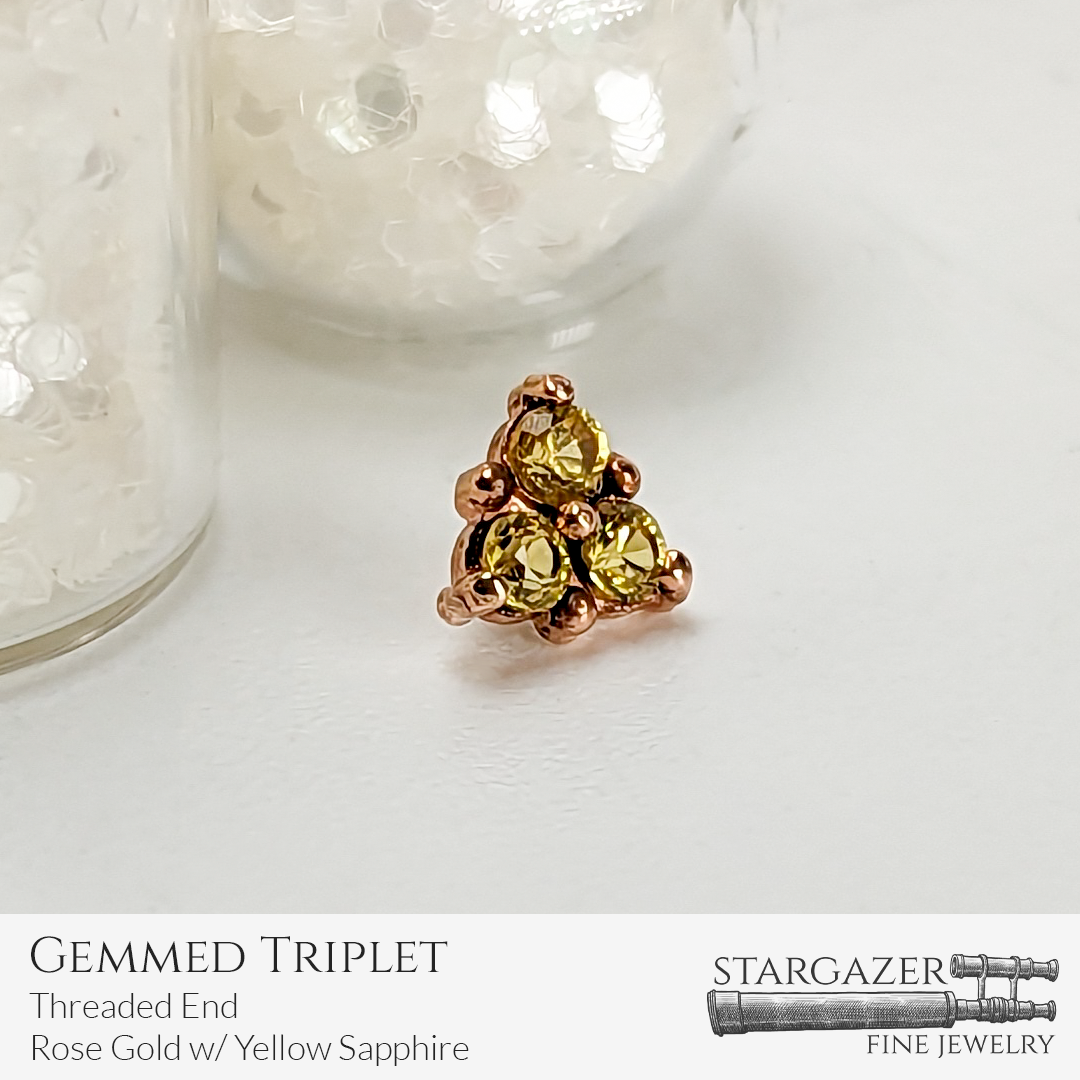 Gemmed Triplet Yellow Sapphire Rose Gold Threaded
