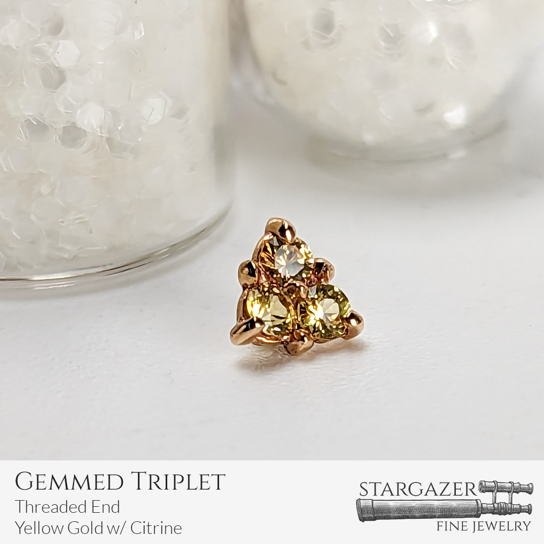 Gemmed Triplet Citrine Yellow Gold Threaded