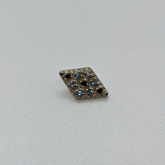 Rhombus Meteor - Threaded End, White Gold with Ice Blue Topaz & Black Spinel