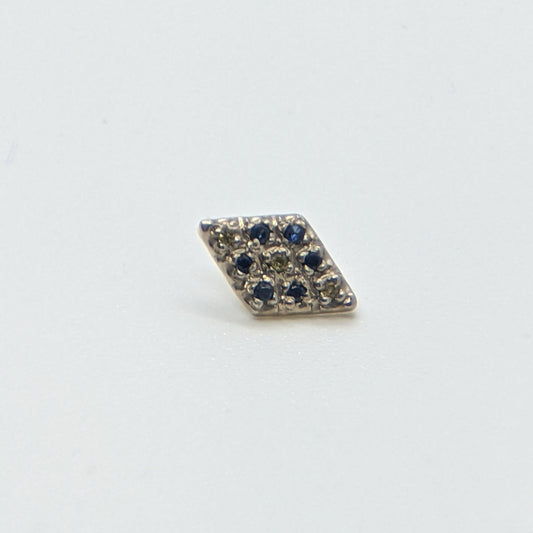 Rhombus Meteor - Threaded End, White Gold with Blue Sapphire & Peridot