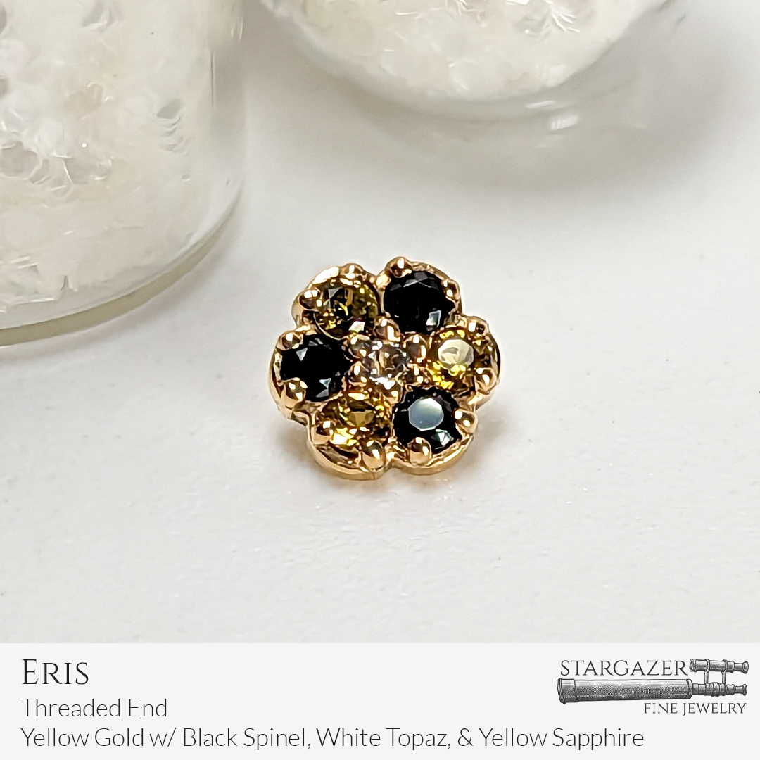 Eris - Threaded End, Yellow Gold with Black Spinel, Yellow Sapphire & White Topaz
