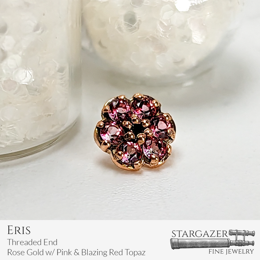 Eris - Threaded End, Rose Gold with Pink Topaz & Blazing Red Topaz