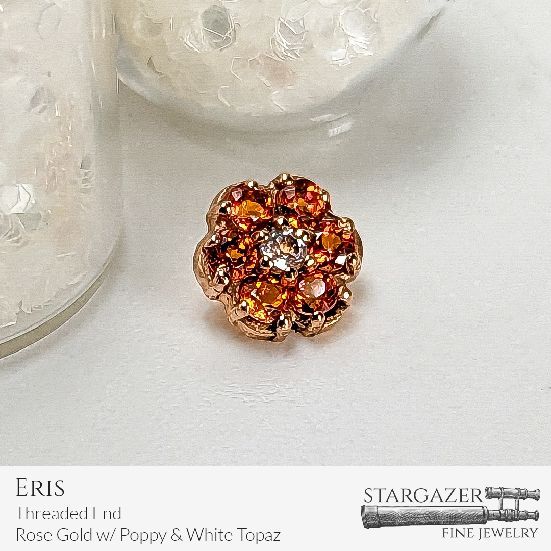 Eris - Threaded End, Rose Gold with Poppy Topaz & White Topaz