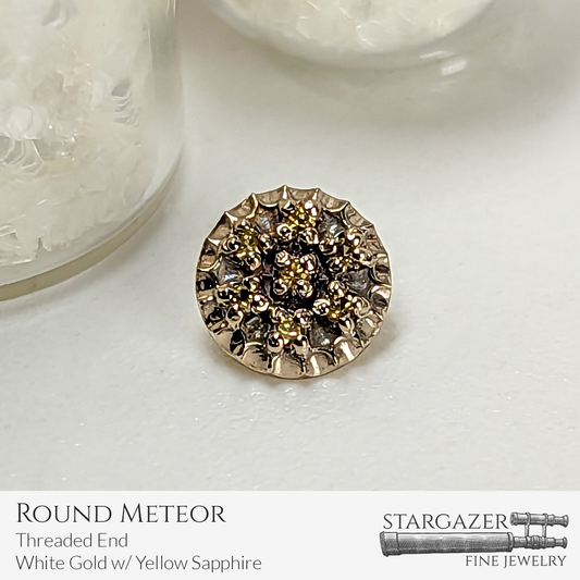 Round Meteor - Threaded End, White Gold with Yellow Sapphire