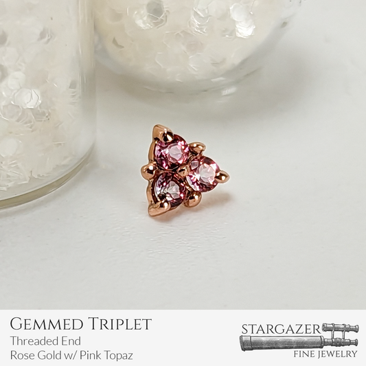 Gemmed Triplet Pink Topaz Rose Gold Threaded