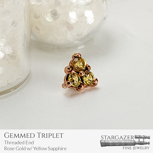 Gemmed Triplet Yellow Sapphire Rose Gold Threaded