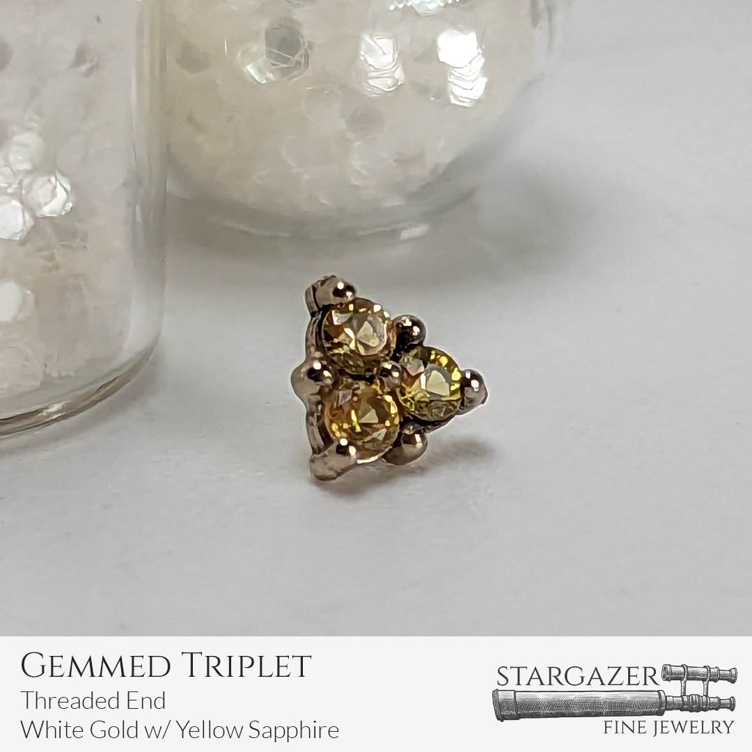 Gemmed Triplet Yellow Sapphire White Gold Threaded